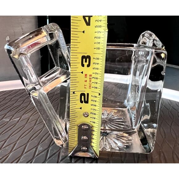 Heisey Clear Quatro Fine Crystal Open Sugar Bowl Vase Heavy Glass Square Handles - Picture 8 of 12